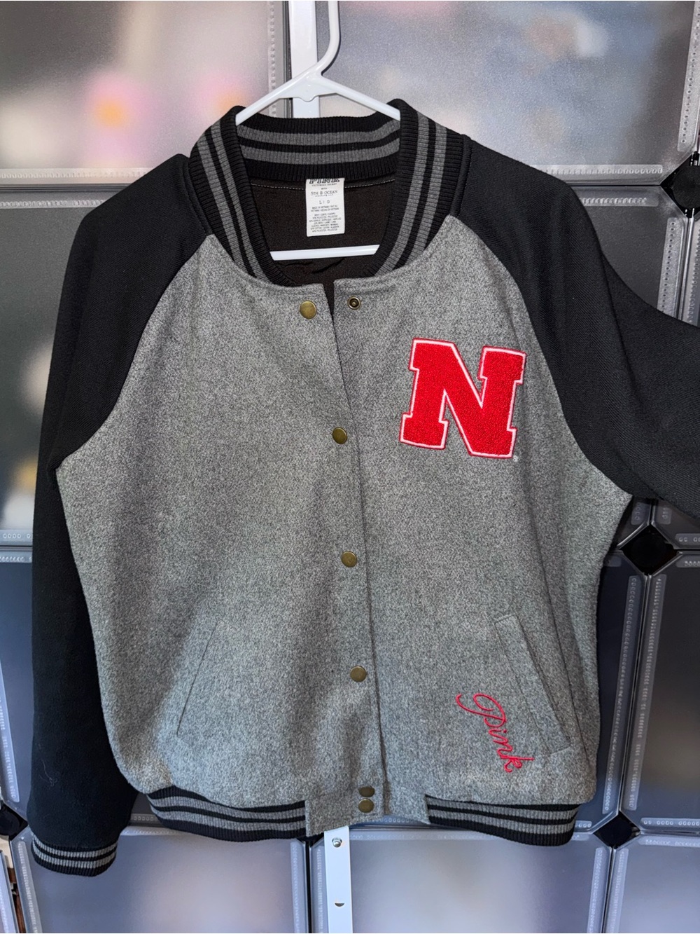PINK Victoria's Secret x 5th 8 Ocean Nebraska Cornhuskers Varsity Jacket L - Picture 5 of 14